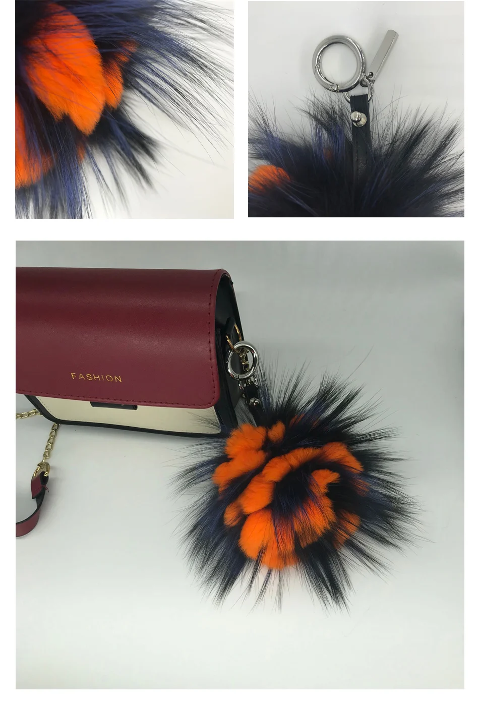 real fur Ananas Keychain Pineapple Strawberry Fruit Fox Fur Pom Poms Women Bag Monster Bag Charm Bugs Pompom Keychain rex rabbit