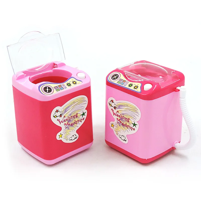 Mini lavadora el&eacute;ctrica para ni&ntilde;os, juego de roles, juguete para lavar, brochas de maquillaje, juguetes de limpieza para ni&ntilde;as, rojo, rosa, aleatorio-0