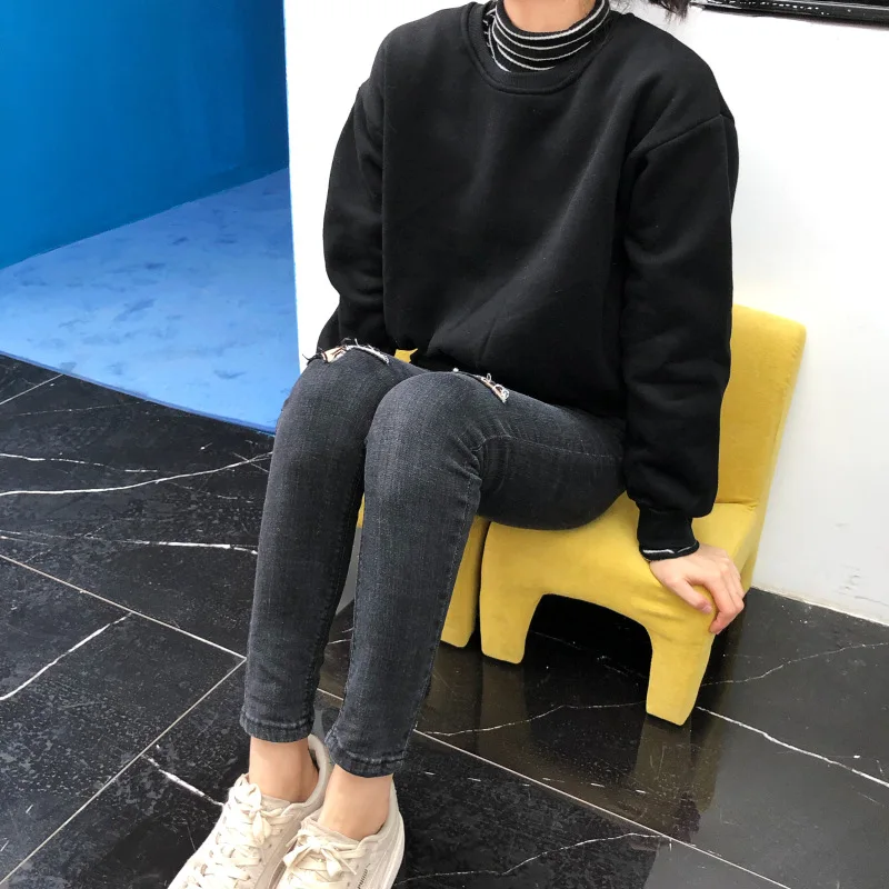 

Autumn Winter Women Sweatshirt Simple Casual Solid Color Fashion Trend Round Neck Long Sleeve Sweatshirts Female W3