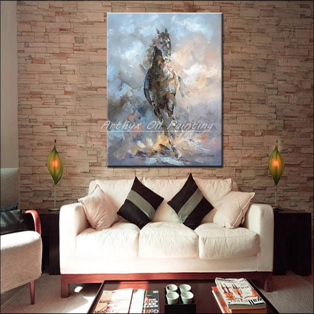 Arthyx Painting Hand Painted Knife Horse Oil Paintings on Canvas Pop Art Abstract Poster Wall Picture For Living Room Home Decor | Дом и сад