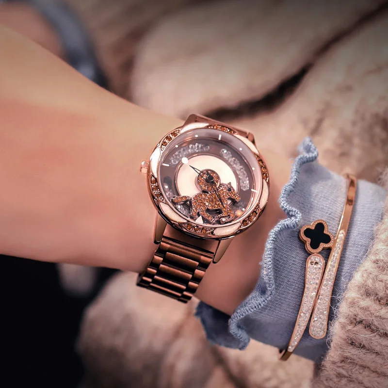 Часы наручные женские кварцевые с изображением животных из нержавеющей стали |