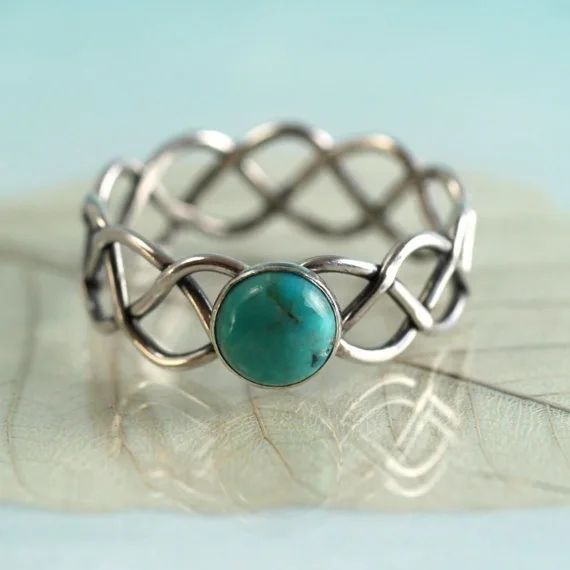 

Milangirl Delicate Twist weave modeling Women's Rings vintage Turquoises Anniversary Holiday Banquet Jewelry