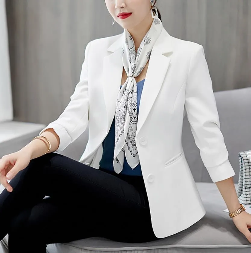 

Winter New Women's Suit Coat Slim White Blazer Office Lady Womens Blazers Long Sleeve Notched Office Lady Work Wear Black