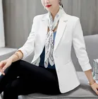 Женский костюм-пиджак с длинным рукавом, приталенный белый блейзер, офисная одежда черного цвета для работы, зима 2021
