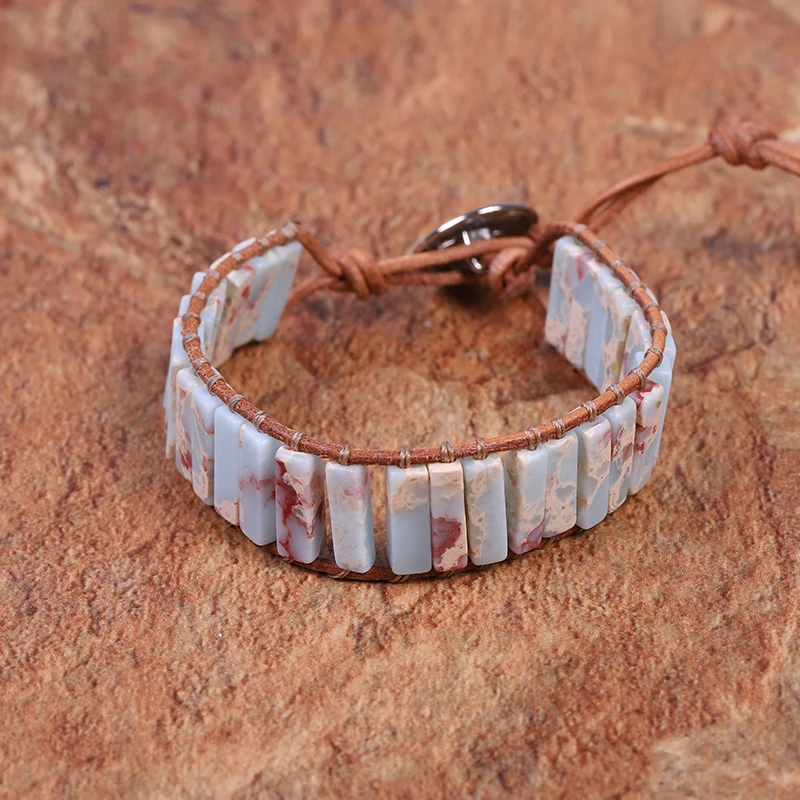 

Регулируемый этнический браслет в богемном стиле для женщин, натуральный камень, кожаный браслет, бусины, мужские ювелирные изделия