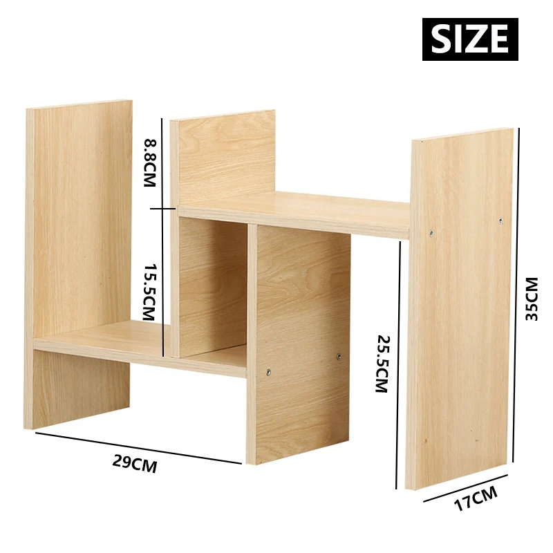 

Adjustable Desktop Organizer Bookshelf Wooden Countertop Bookcase Students Desk Storage Rack Book Literature Display Rack