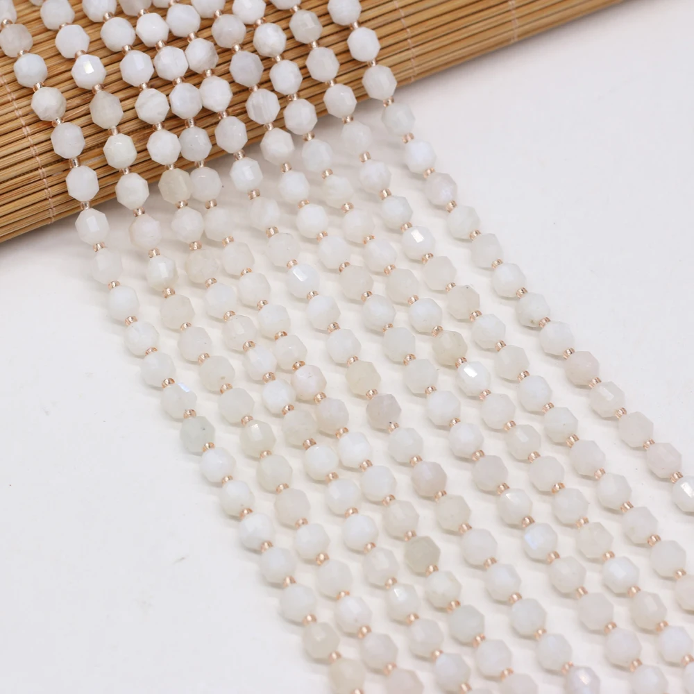 

Natural Semi-precious Stones Moonstone Faceted Round Loose Spacing Beaded Boutique Making DIY Fashion Necklace Jewelry