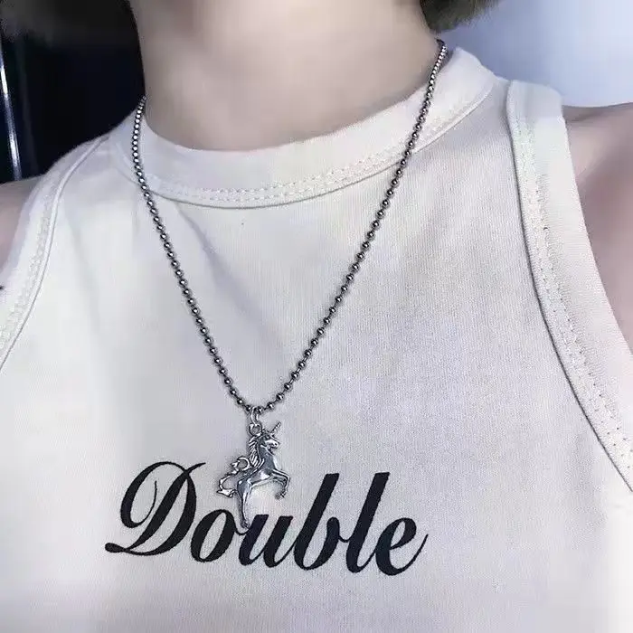 

Personalized Unicorn Necklace for Women Aesthetic Long Chain Punk 2021 Trend Vintage Style Men's Neck Chains Hip Hop Jewelry