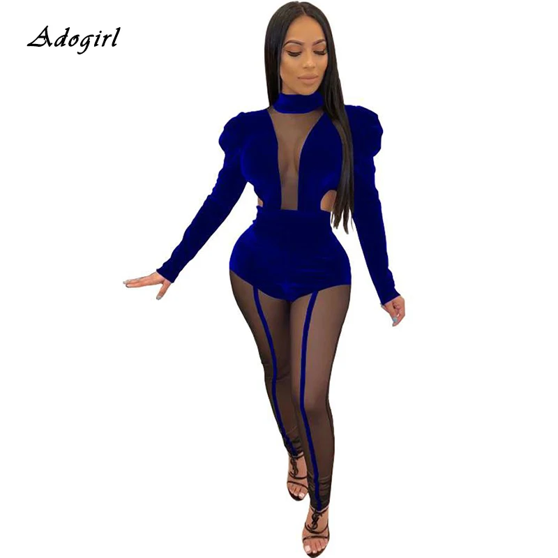 Женский бархатный комбинезон в стиле пэчворк прозрачный сетчатый с пышными