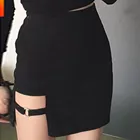 Женская летняя юбка Harajuku, сексуальная, необычная, с высокой талией, бандажная, женская, черная, Готическая, раздельная, Мини, облегающая, короткая юбка # T1P