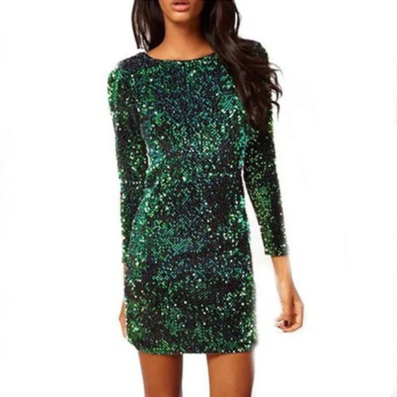 

Sexy Club Dress Fashion Green Sequined Women's Dress Slim Backless Bodybuilding Party Nightclub Mini Retro vintage Pencil Dress