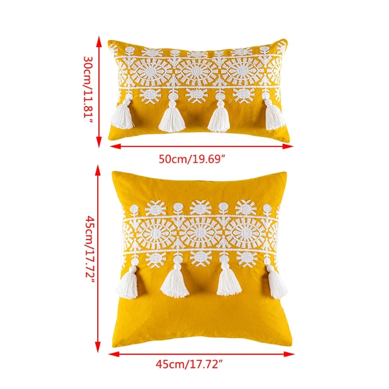 

Ethnic Embroidered Throw Pillow Cover Boho Woven Pillowcase with Tassels Super Soft Pillow Sham Cushion Case for Sofa Couch LXAF