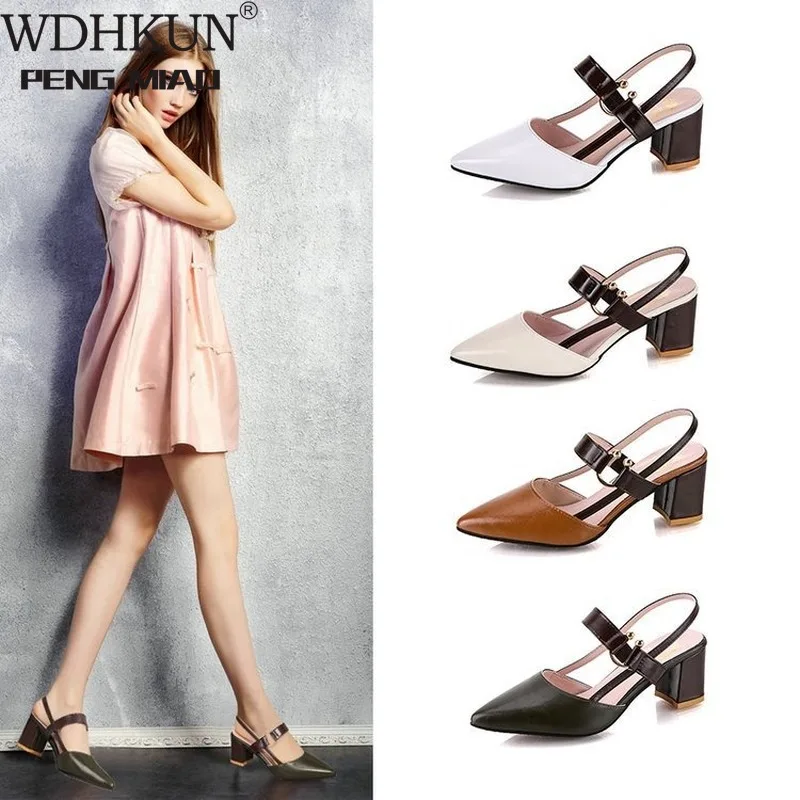 2020 босоножки грубые Босоножки Туфли лодочки на высоком каблуке с острым носком