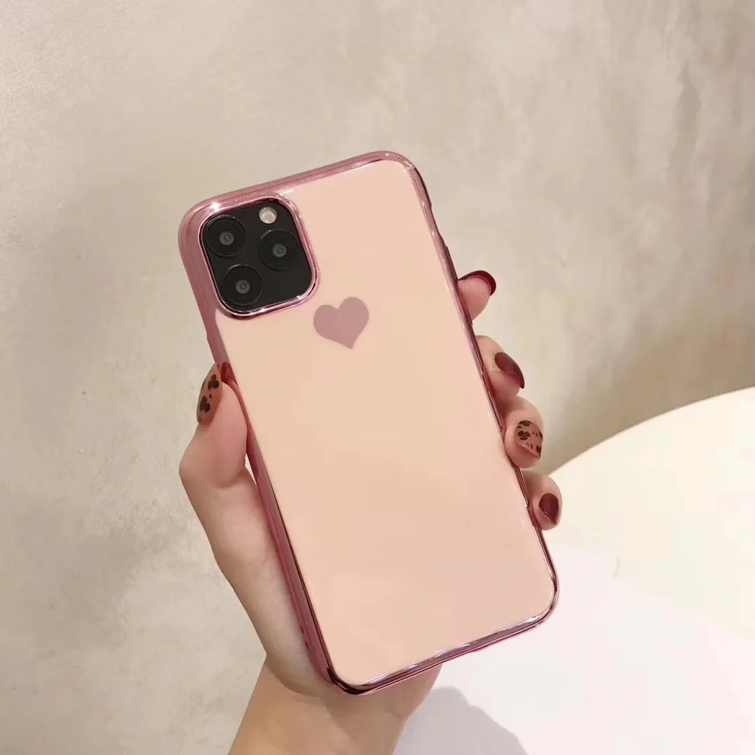 Роскошный чехол для iPhone 11 Pro Max покрытие сердце для iPhone X XS XR XS Max 7 8 Plus чехол мягкий однотонный чехол