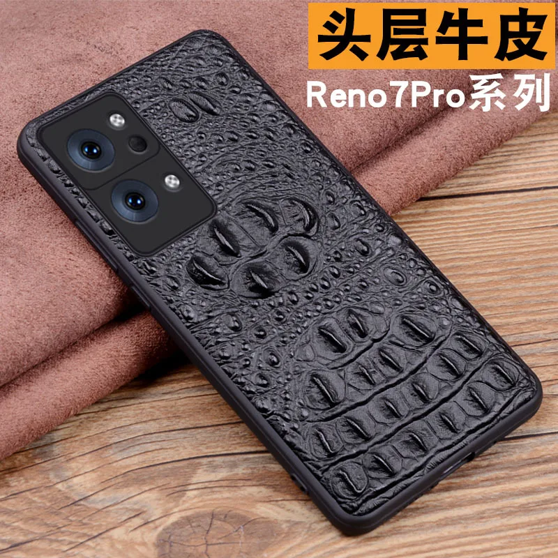 

Hot Sales New Luxury Genuinnew Genuine Leather Luxury 3d Crocodile Head Phone Case For Oppo Reno 7 Reno7 Pro + Plus Cover Case