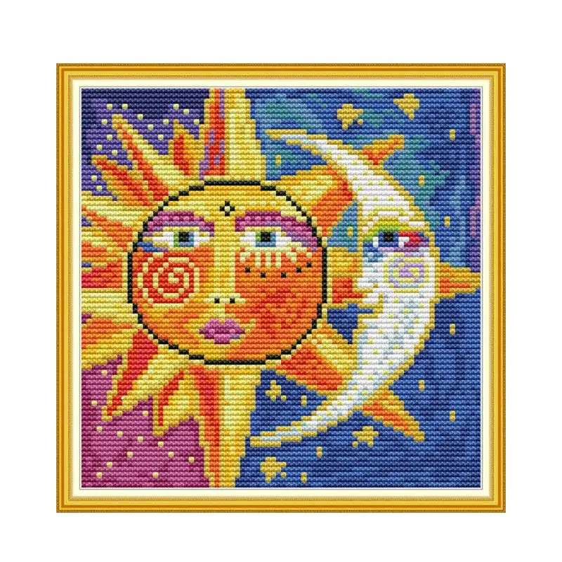 

Sun and Moon cross stitch kit aida 14ct 11ct count print canvas cross stitches needlework embroidery DIY handmade