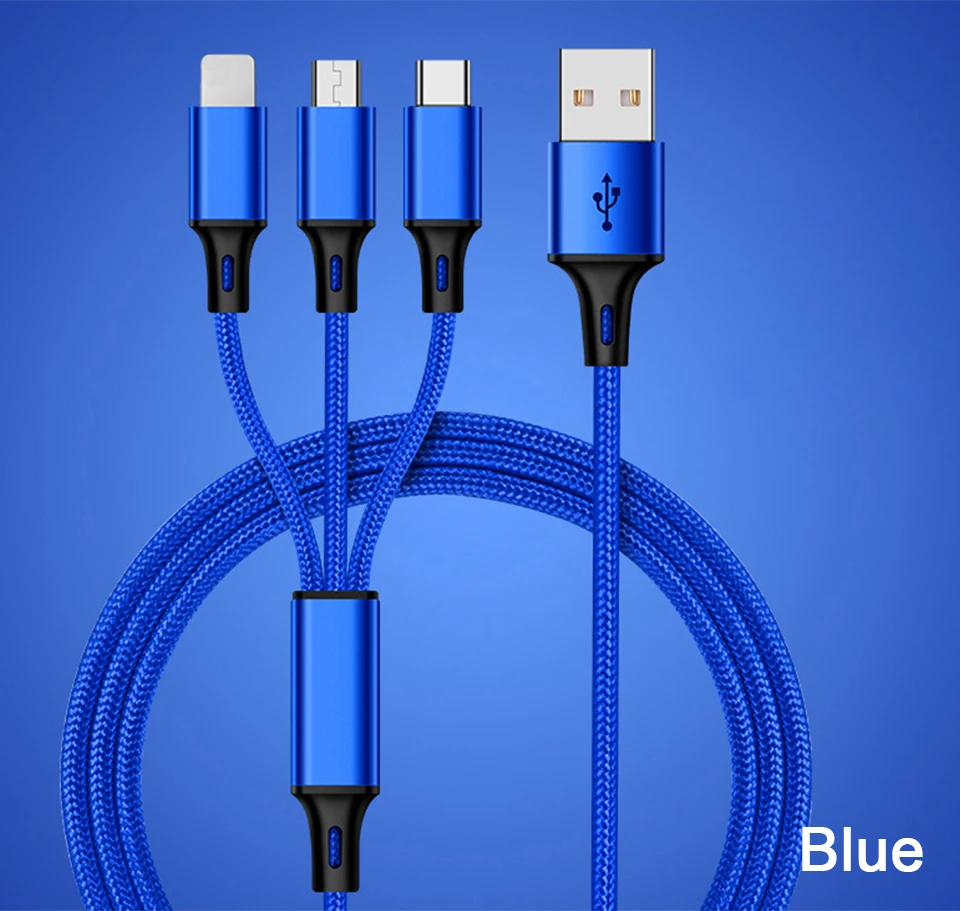 3 в 1 USB кабель type C type-c iOS Micro USB кабели Android 5V2A Быстрая зарядка провод зарядного устройства нейлоновый шнур для мобильного телефона
