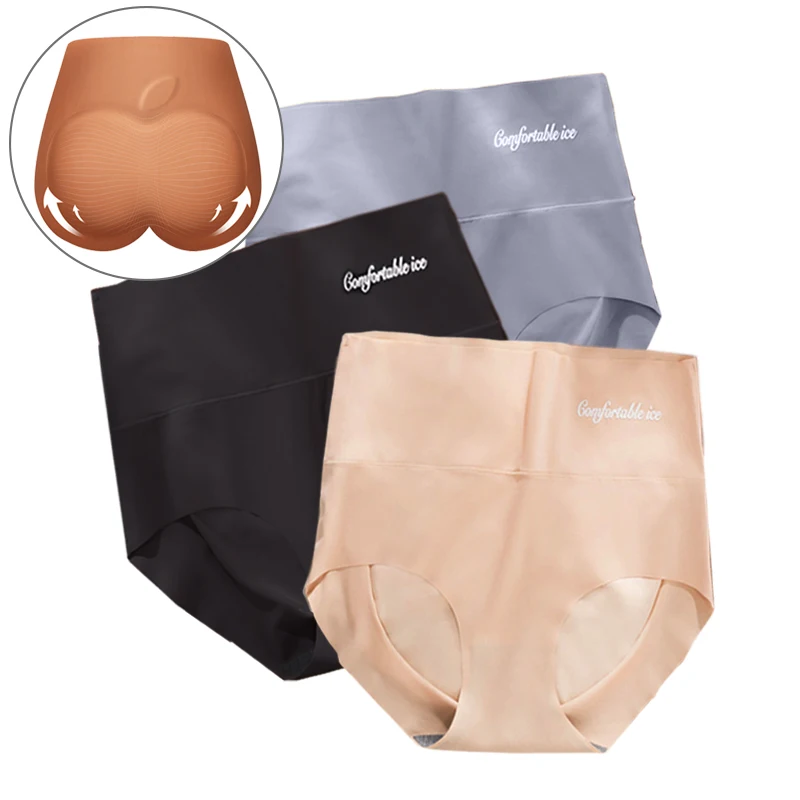 

4pcs/lot Sexy Panties for Women Ice Silk Briefs Seamless Underwear High-rise Pants Comfort Lingerie Female Slimming Underpants