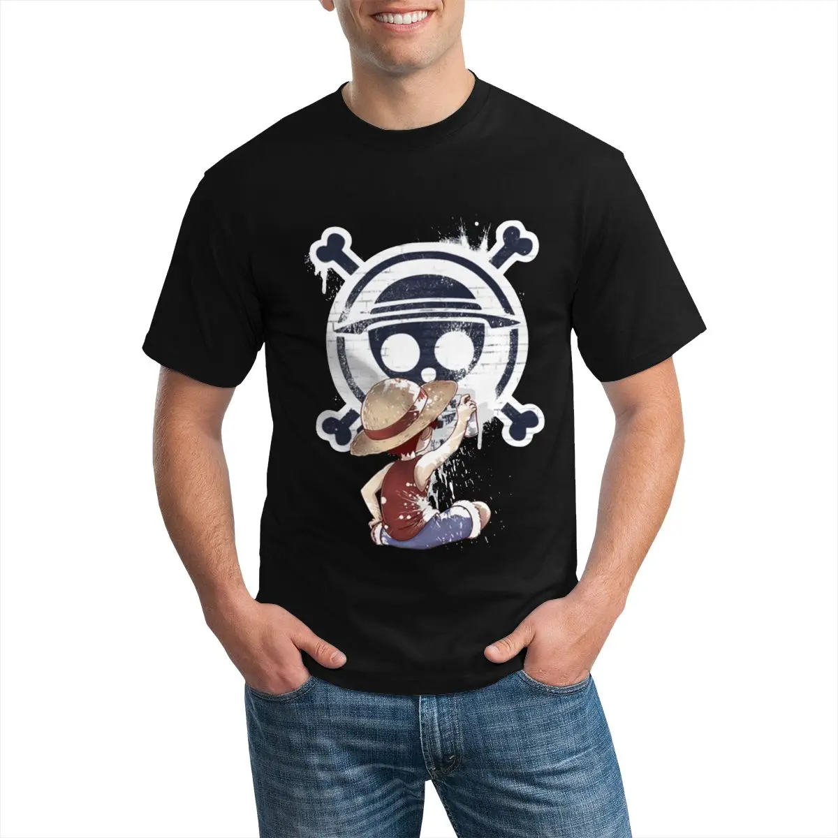 

Bandai цельный Luffy stratwhat футболка Манга оверсайз Повседневная футболка с принтом хлопковая Футболка мужская