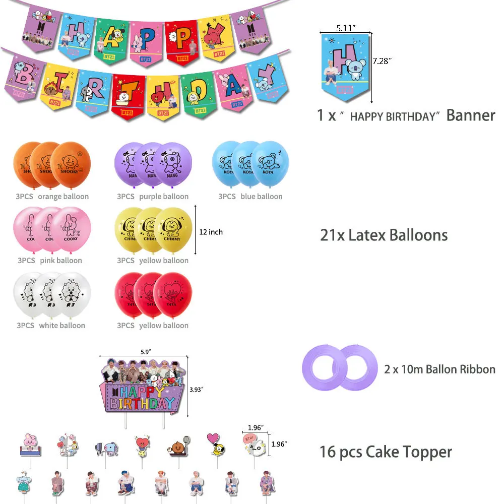 Decoraciones de fiesta con tem&aacute;tica de estrella coreana, globos impresos, cartel de feliz cumplea&ntilde;os, adornos de pastel de personaje Streamer, decoraci&oacute;n de fiesta para habitaci&oacute;n de ni&ntilde;os-1