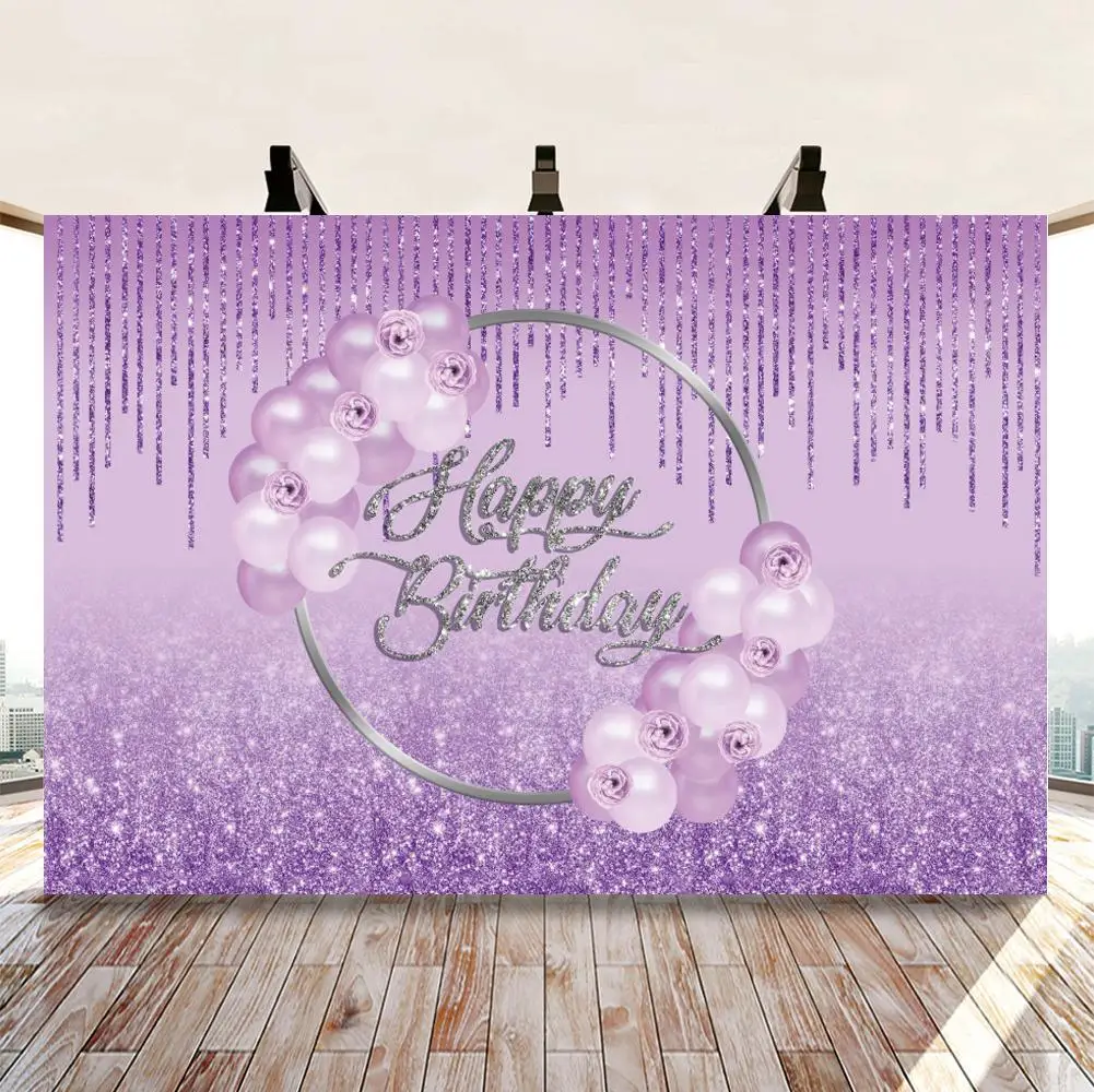 

Purple Blue Glitter Curtain Happy Birthday Photo Background Adult Cocktail Party Wine Table Decor Backdrops