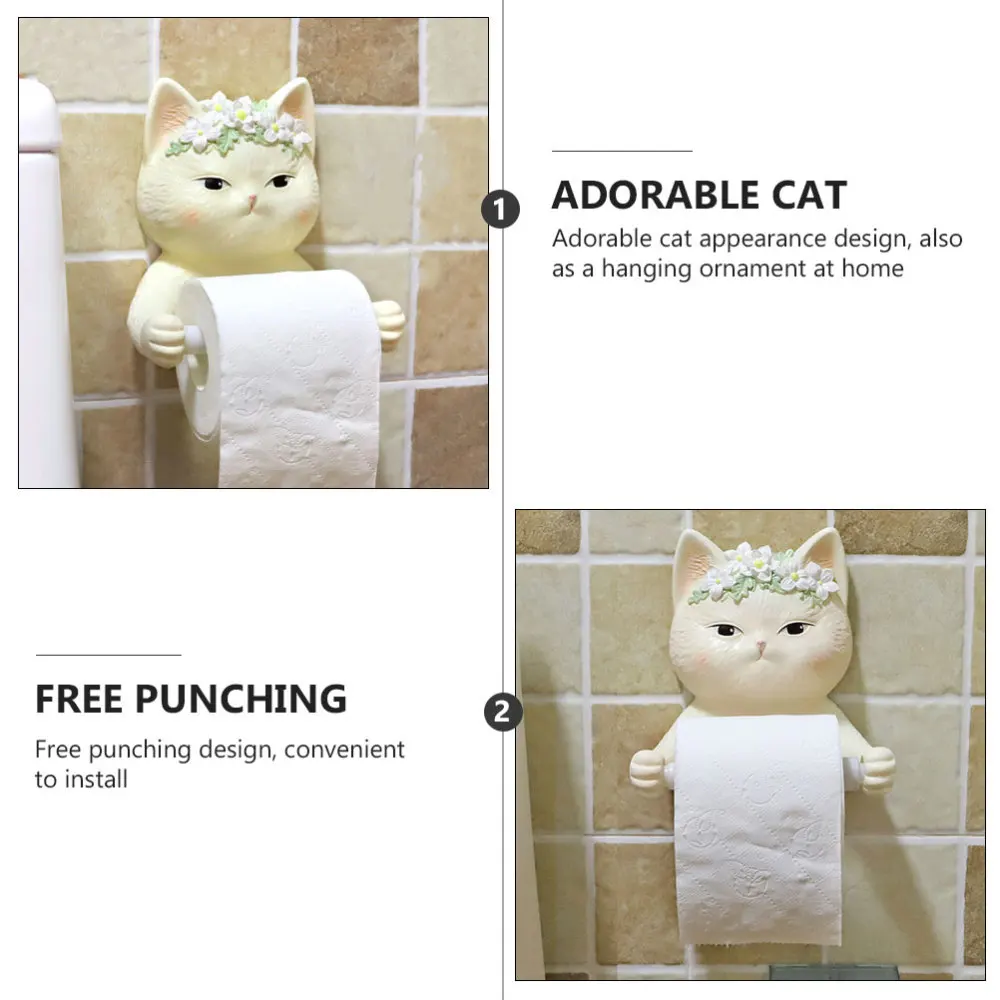 

1PC Cartoon Cat Roll Paper Rack Creative Punching Toilet Tissue Holder(Khaki)