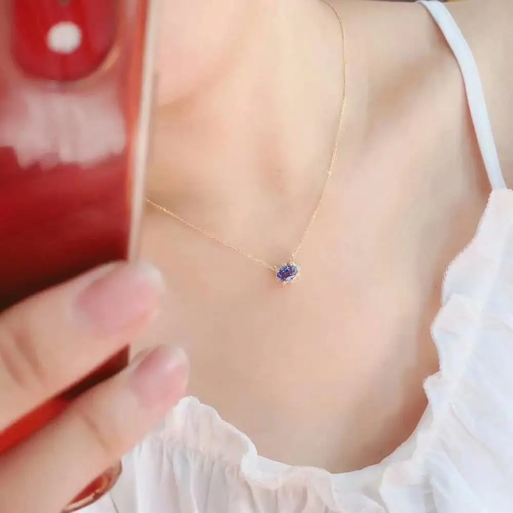 

shilovem 18k yellow gold real Natural sapphire Gemstone pendants wholesale Women Fine new Christmas Gift 5*7mm dz0507812l