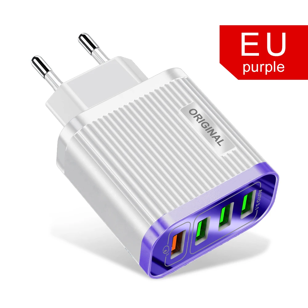 Быстрая зарядка 3,0 4,0 USB зарядное устройство для телефона 4 порта USB 35 Вт QC3.0 быстрое зарядное устройство для iPhone 11 Xiaomi huawei настенное зарядное устройство адаптер - Тип штекера: Purple