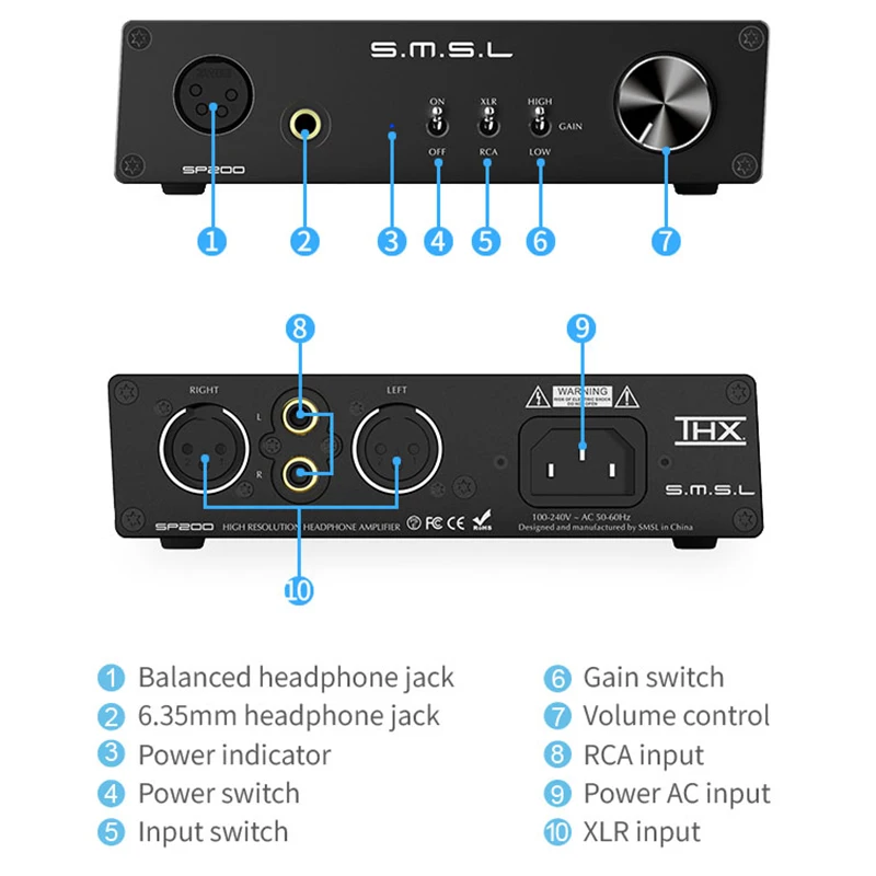 SMSL SP200 THX AAA 888 сбалансированный усилитель для наушников HiFi аудио DAC декодер DSD