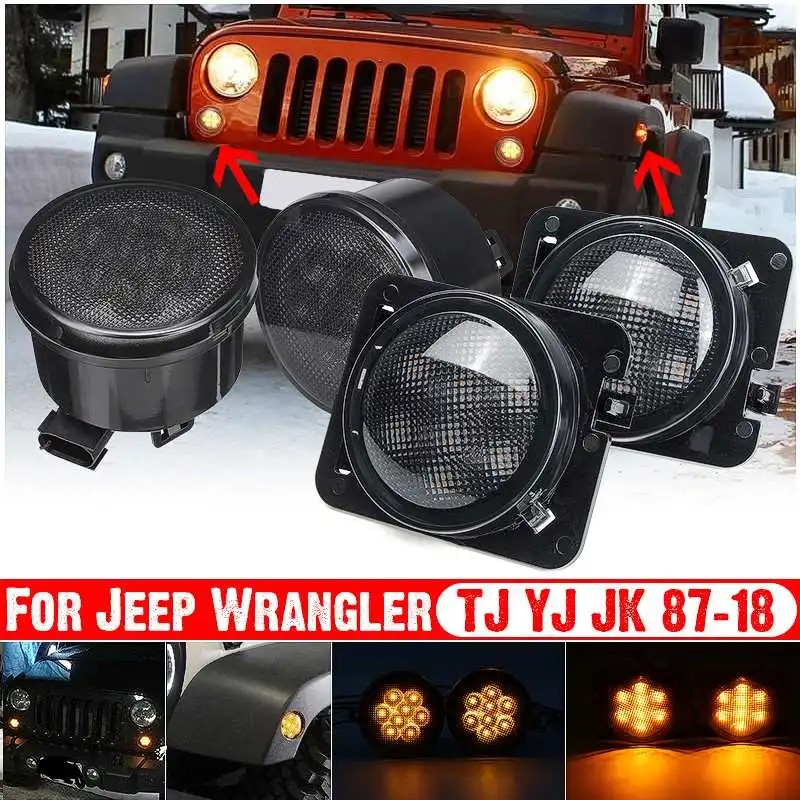 

LED Front Turn Signal Light Signal Lamp Fender Side Light Lens for Jeep Wrangler JK 1987-2018