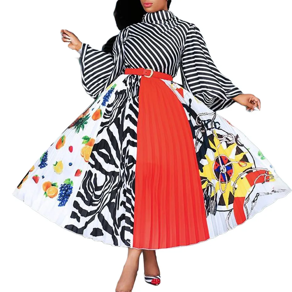 

2021 new autumn and winter chiffon pullover high waist mid-calf female mid-length skirt casual O-neck A-line ladies dress