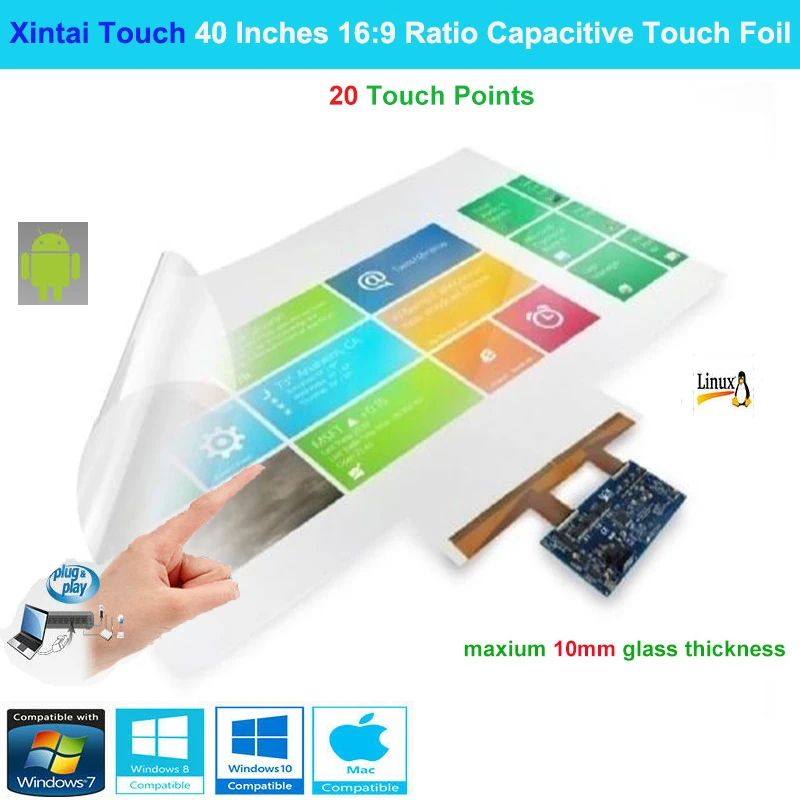 

Xintai Touch 40 Inches 16:9 Ratio 20 Touch Points Interactive Capacitive Multi Touch Foil Film Plug & Play
