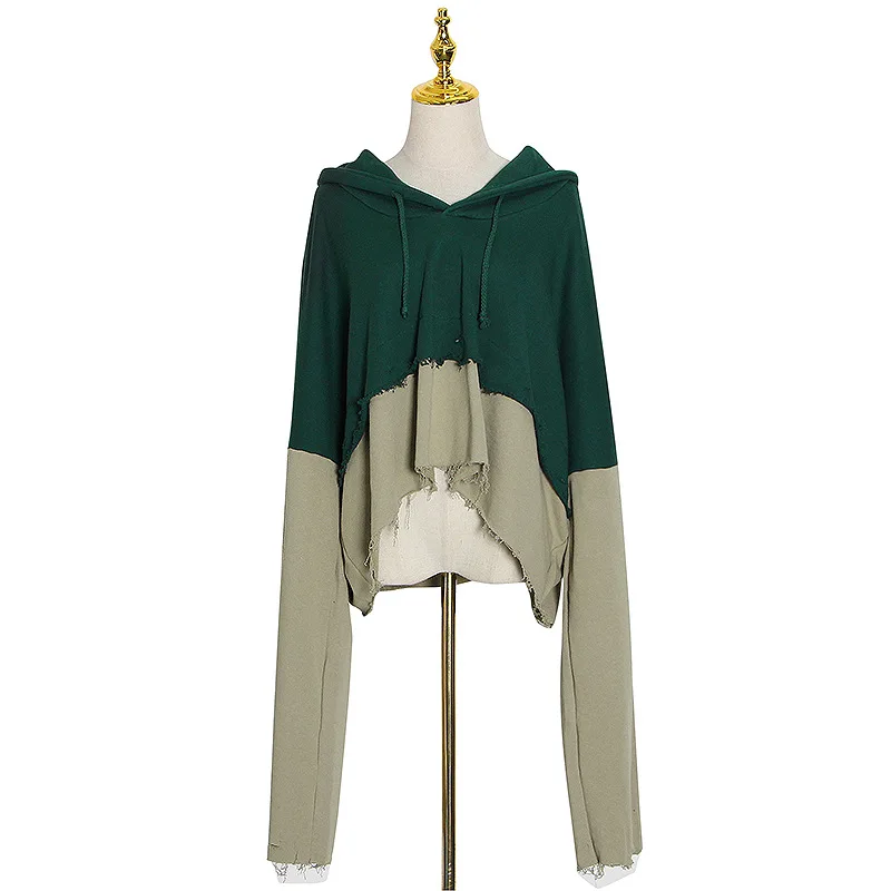 

European design sense new long sleeve pullover hooded vests women wear high waist short jacket women tide