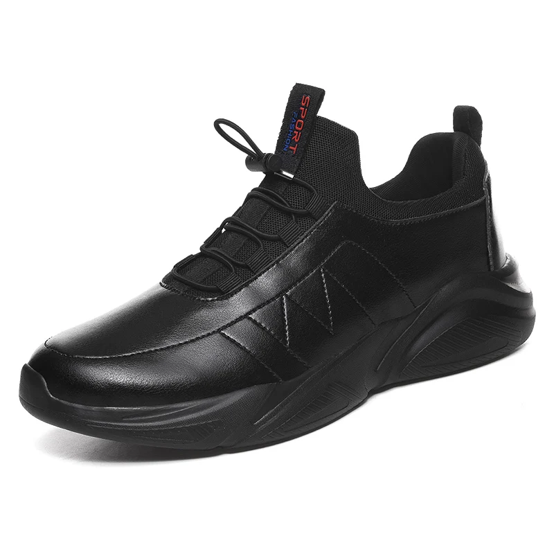 

2022 Fashion Sneakers Mens Casual Shoes Spring Breathable Black Mens Leather Shoes Big Size Increasing Office Footwear