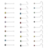 10pcslot 20g cz crystal nose piercing set acrylic plastic nose studs rings retainer bone l shape nose piercing jewelry