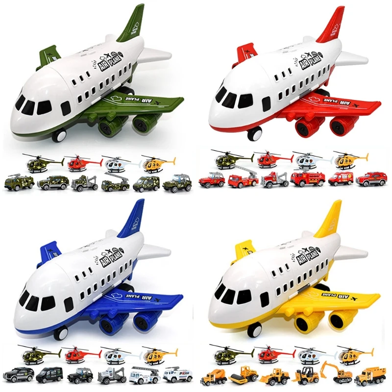 

Модель детского самолета, игрушечный набор, большой транспортный самолет с корпусом из сплава, маленький автомобиль, вертолет, грузовик для...