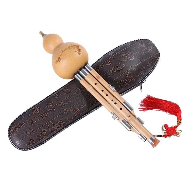 

Dropship-Chinese Bamboo Hulusi Gourd Cucurbit Handmade Flute Ethnic Musical Instrument Key of C with Case for Beginner
