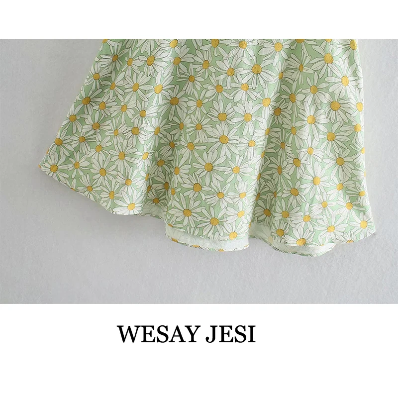 

WESAY JESI Summer Women's Dress 2021 Puff Sleeve Fashion Folds Chic Flowy Dress High Waist Flowy Elegant Sundress Female