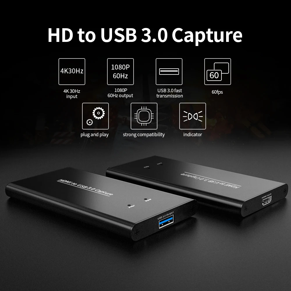 

Карта видеозахвата 4K HD, устройство захвата аудио и видео HD на USB 3,0, вход 4K, выход Full HD 1080P, захват звука «подключи и работай», Черная