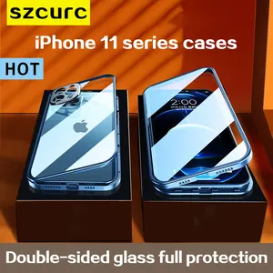 for iphone 11 pro max case new360° full protection tempered magnetic adsorption glass phone sleeve iphone 11 phone cover free global shipping