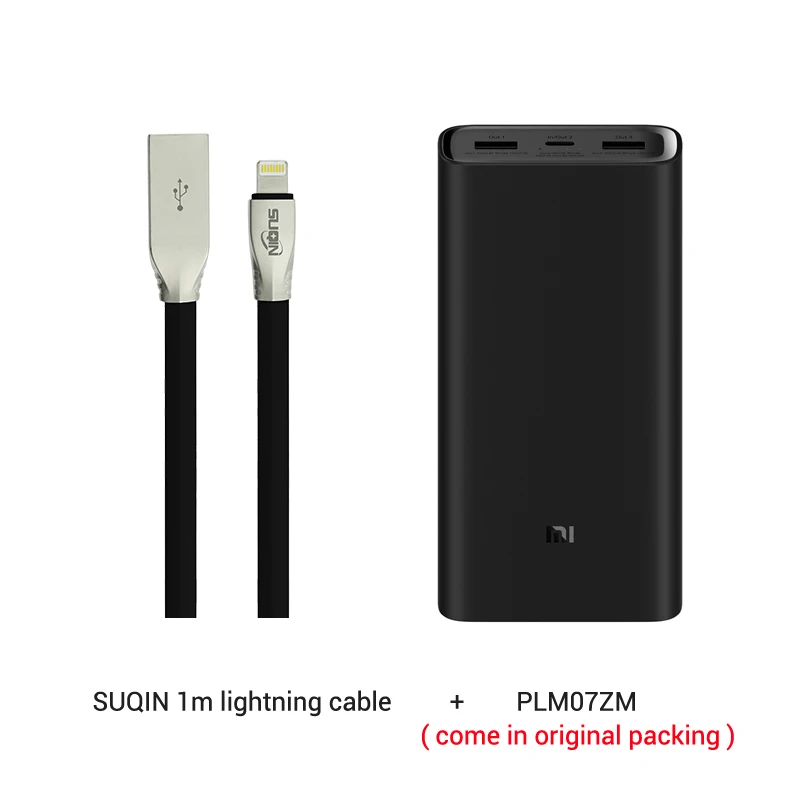 Из России- 20000 мАч Xiaomi Power Bank 3 Mi Power Bank Pro PLM07ZM с тройным выходом USB USB-C 45 Вт Двусторонняя Быстрая зарядка - Цвет: and lightning cable