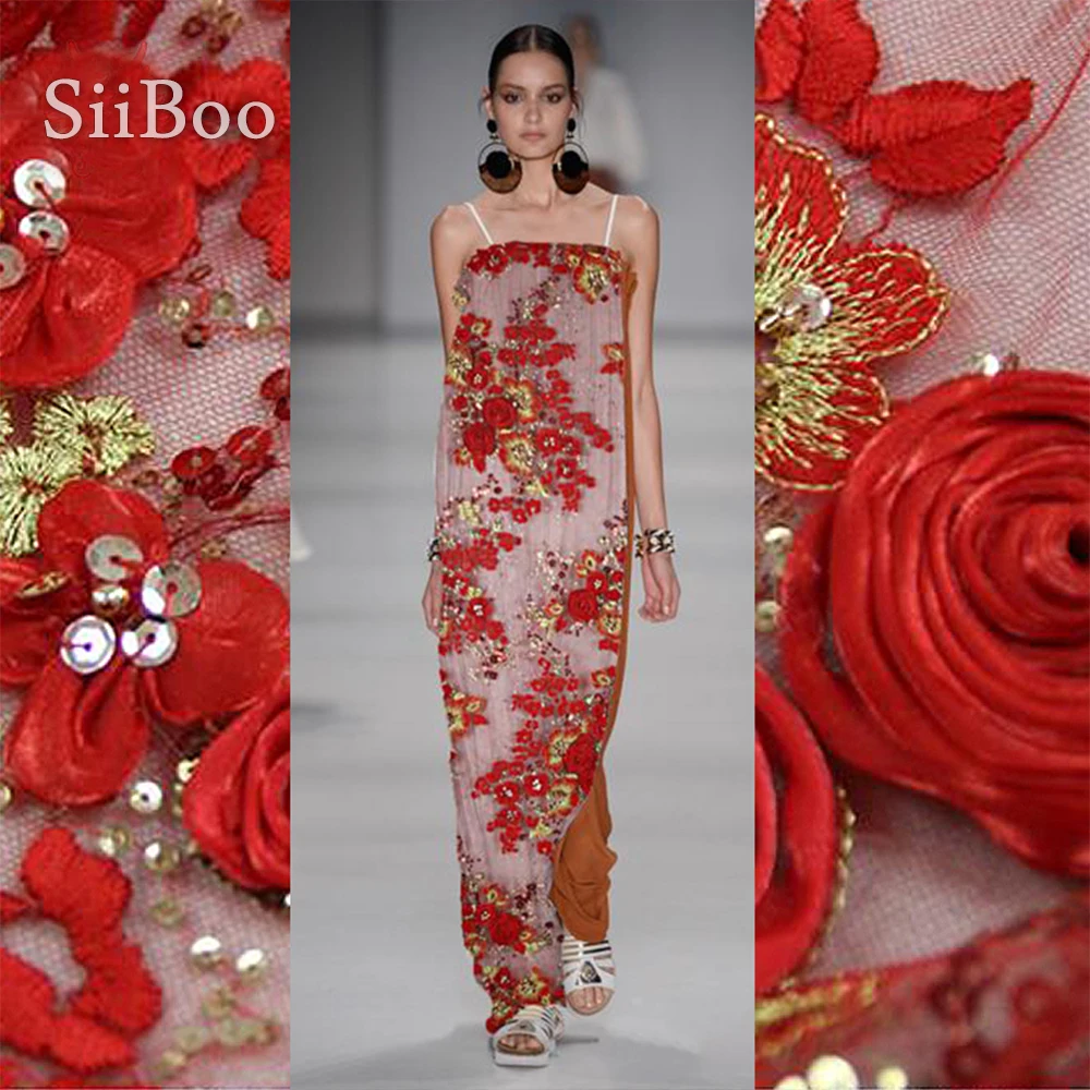 Бесплатная доставка дизайнерская Роскошная красная кружевная ткань ручной