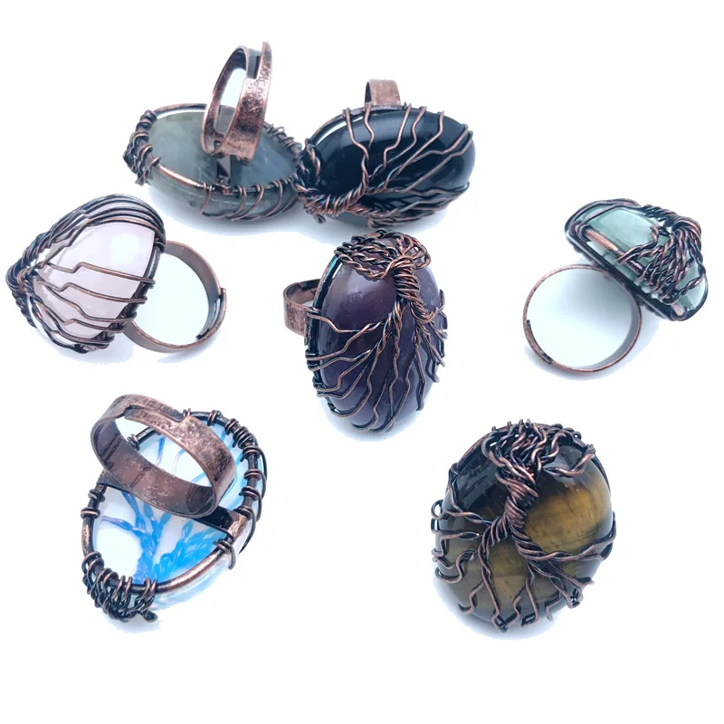 Кольцо с тигровым глазом кристаллом овальной формы смешанный кристалл медная