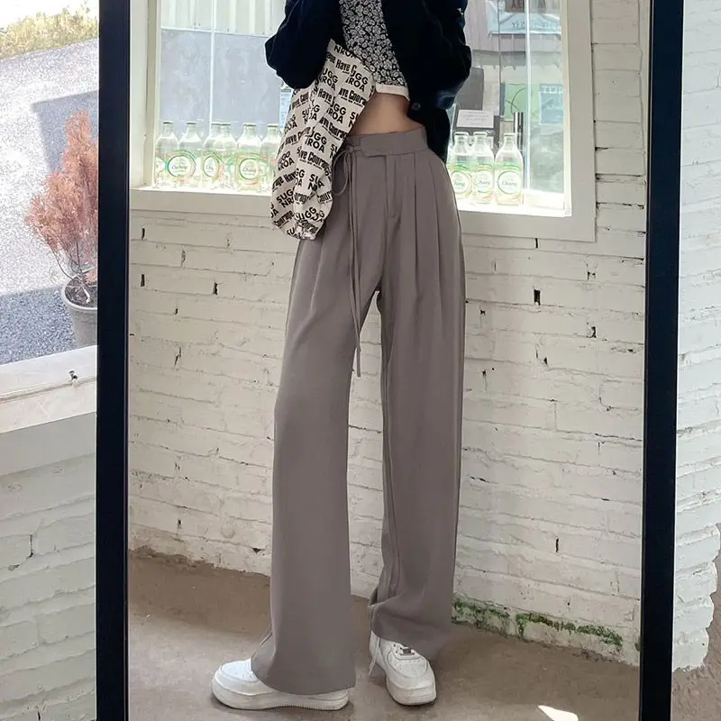 

2022 Spring New Women Suit Trousers Chic Design Sense Loose Style High Waist Wide Leg Simple Casual Straight Female Pants