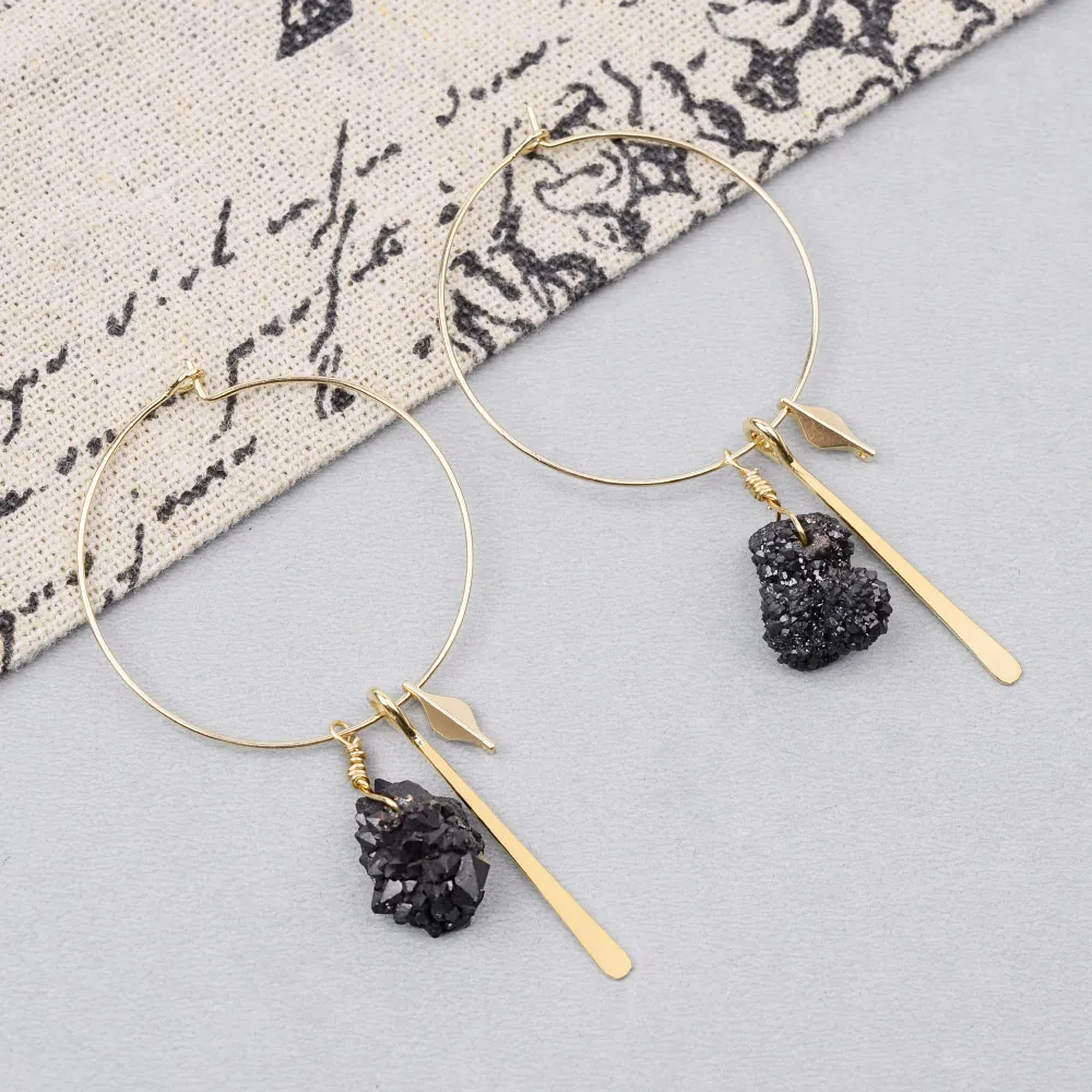 BOJIU Boho золото цвет Женские Висячие серьги естественный неправильной формы кварц