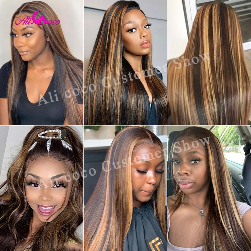 Feixes de Cabelo Osso em Linha Marrom com Destaque Coco Ombre Brasileiro Reta Humano p4 - 30 Cor Remy Feixes Tecer Cabelo Ali 7 osso em linha reta feixes de cabelo
