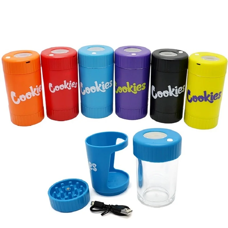 

1Pc Cookies Tobacco herb grinder Weed Storage Tank Sealed Herbal Storage Boxes Magnifying with Lid Grinder Smoking Pipes