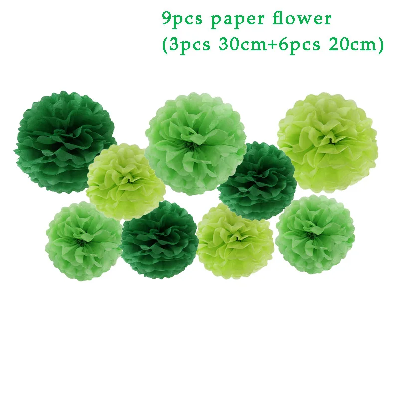 9pcs Paper Pompom Джунгли день рождения одноразовая посуда Джунгли животных одноразовые тарелки чашки детские салфетки принадлежности сафари Декор - Цвет: 9pcs Paper Pompom
