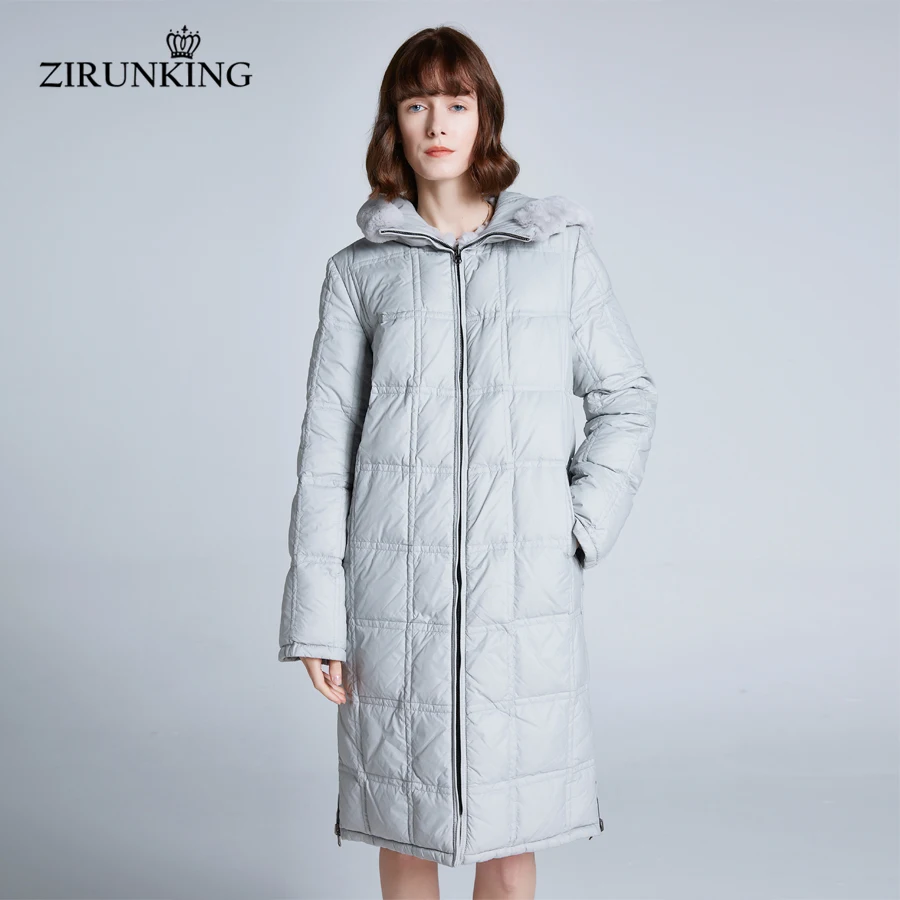 ZIRUNKING женский Настоящий мех кролика с пухом двусторонние Куртки Леди Меховая куртка Женская 90% утиный пух пальто зимнее пальто ZC1903