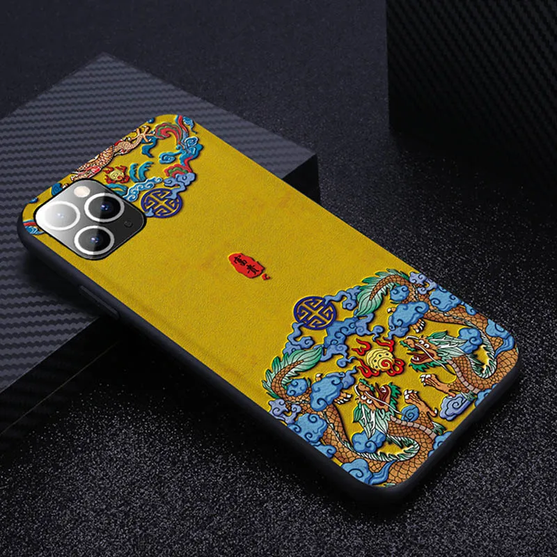 Yellow Роскошный кожаный рельефный чехол с рисунком для iPhone 11 Pro XS MAX XR X, силиконовый мягкий чехол s, чехол для iPhone 7, 8, 6, 6S Plus, оболочка - Цвет: Yellow